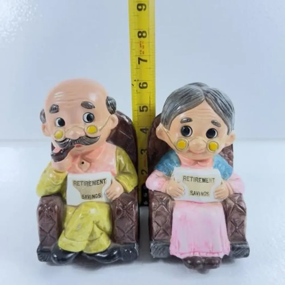 Vintage Japanese Elderly Couple Retirement Savings Piggy Banks Grandma & Grandpa